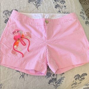 Lilly Pulitzer Pink Striped Women's Shorts with Embroidered Design